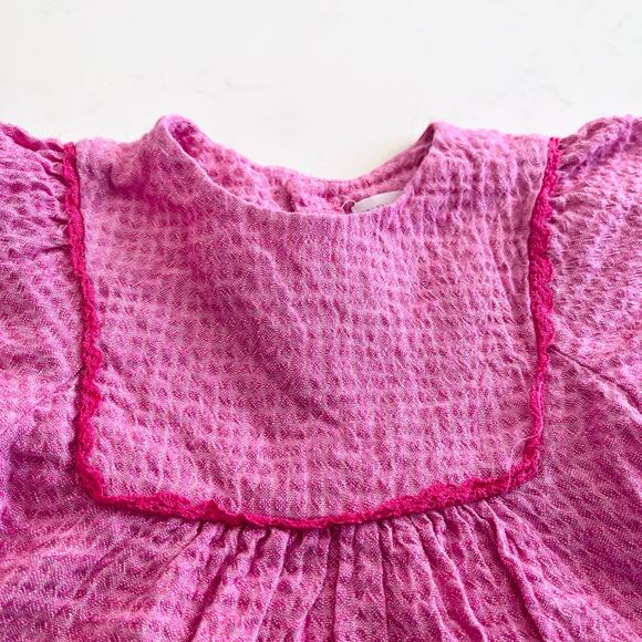 ZARA Girls Hot Pink Crinkled Puff Sleeve Lace Trim Dress | Size 4-5 Years - Picture 3 of 6